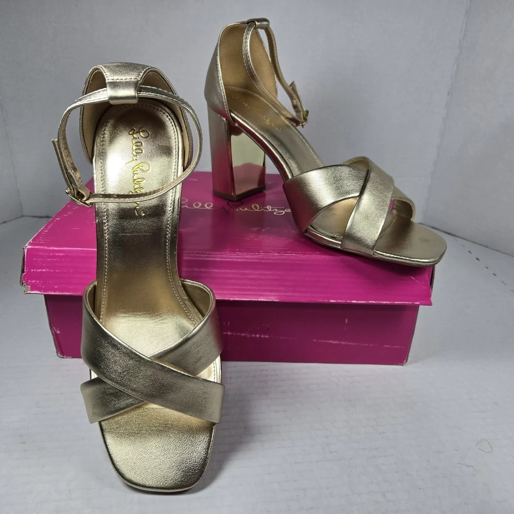 NEW with Defect Lilly Pulitzer Kendall Metallic Gold Strappy Heels Size 9.5M